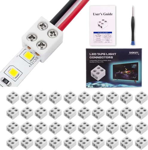 Vista 8 de 20 piezas de conectores de tira de luz LED de 2 pines de 8 mm sin soldadura, confiables y fáciles de instalar, conectores de luz LED sólidamente
