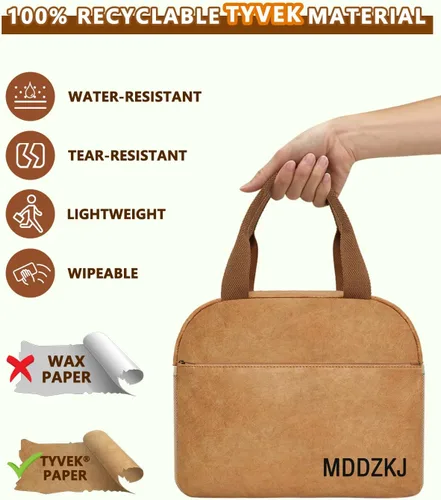 Vista 4 de Tyvek - Lonchera para mujeres/hombres, material aislante de 5 capas con 3 bolsillos, correa de hombro ajustable, gran capacidad, reutilizable, a