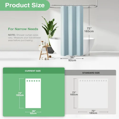 Vista 815 de Cortina de ducha de tela Dynamene verde oscuro - Cortinas de baño de tela de nido de abeja texturizadas resistentes, juego de cortinas de baño