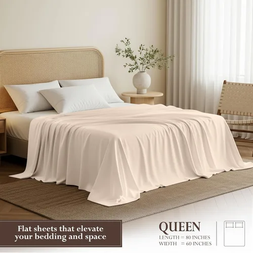 Vista 2 de Utopia Bedding Sábana Plana - 1 Paquete (Queen, Beige) - Tela de Microfibra Suave Cepillada - Sábana Superior Resistente al Encogimiento