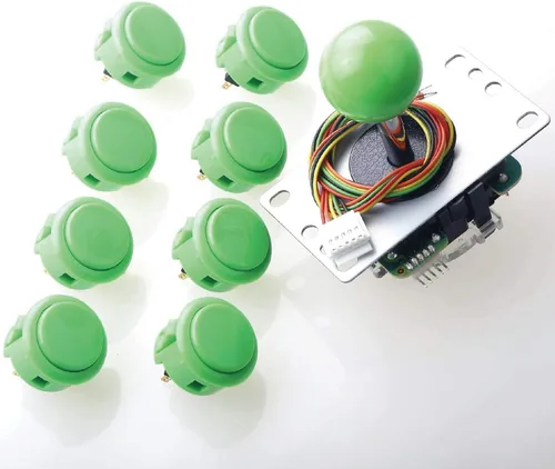 Sanwa JLF-TP-8YT Joystick + Sanwa 8 piezas OBSF-30 Kit de botón de presión Color verde, para juego de arcade de 4 y 8 vías ajustables, compatible