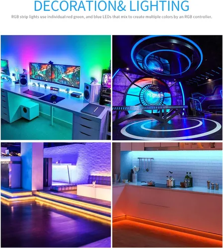 Vista 6 de Luces LED para dormitorio de 32.8 pies, kit de tiras de luces LED con control remoto de 44 teclas, 300 LED, SMD 2835 RGB para dormitorio