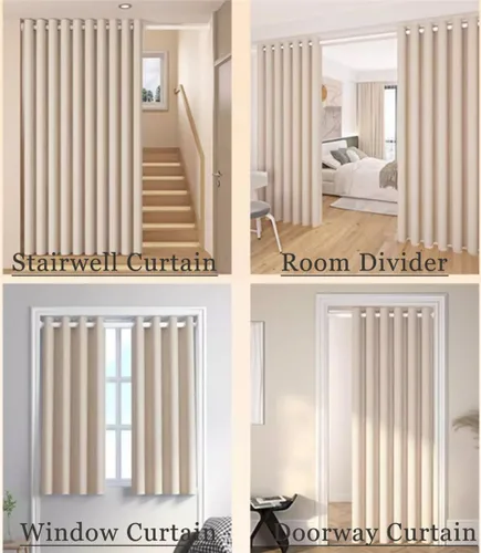 Vista 5 de Cortina blackout con diseño de ondas a rayas con ojales para ventana y puerta, cortinas térmicas para puertas, 1 panel