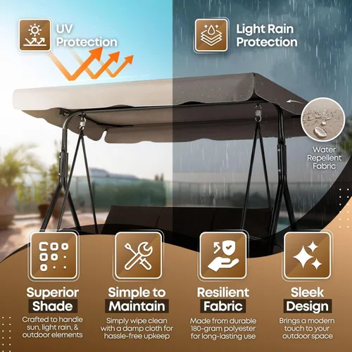 Vista 3 de Flexzion Toldo de repuesto para columpio al aire libre, 66 x 45 pulgadas, 2 asientos, tela impermeable a los rayos UV, impermeable, para jardín