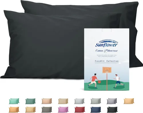 Vista 28 de Sunflower Juego de 2 fundas de almohada tamaño Queen, 100% algodón, 2 fundas de almohada Queen de 20 x 30 pulgadas, color ceniza, suaves