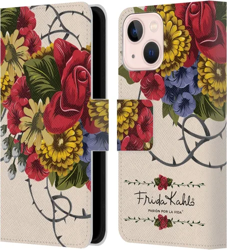 Vista 139 de Head Case Designs Funda con licencia oficial de Frida Kahlo Portrait Red Florals - Funda de piel tipo cartera compatible con Apple iPhone 14 Pro
