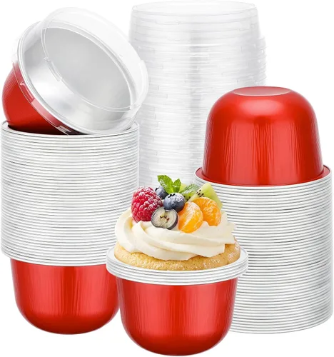 Vista 12 de Beasea Tazas de Ramekin de Aluminio con Tapa, 50 Unidades 6.1oz 180ml Mini Ramekins Desechables de Aluminio para Horno, Tazas Redondas para Cupcakes