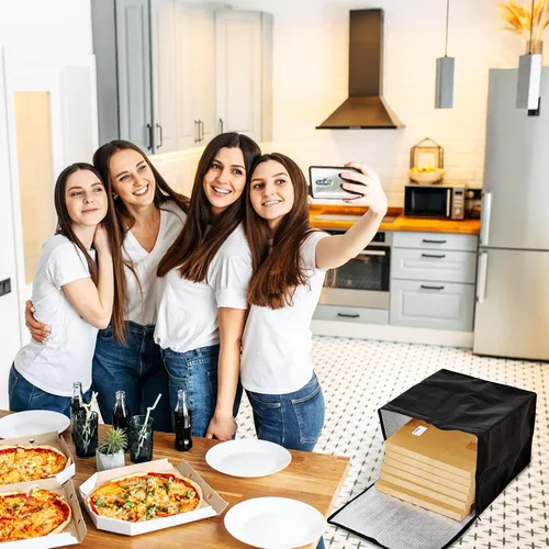 Vista 6 de Maxcheck 2 bolsas aisladas de entrega de pizza de 20 x 20 x 14 pulgadas, bolsas calentadoras de pizza, reutilizables, aisladas, enfriadoras, Negro