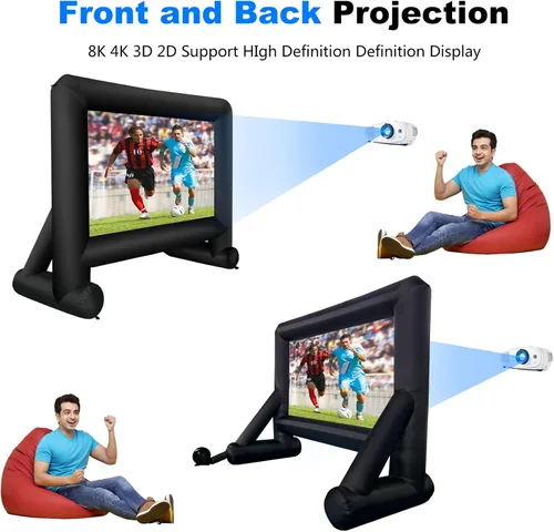 Vista 5 de GZKYYLEGS Pantalla inflable de 14 pies para interiores y exteriores con bolsa de transporte para proyección delantera y trasera