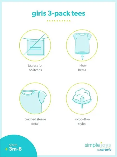 Vista 2 de Simple Joys by Carter's Camisetas de manga corta para bebés, niños y niñas, paquete de 3