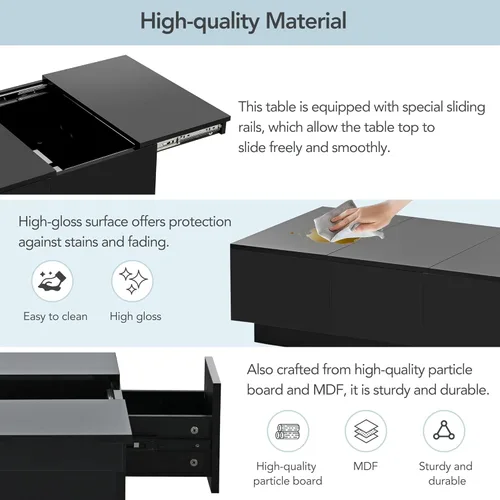Vista 29 de Mesa de centro contemporánea de 31.5 pulgadas con 4 compartimentos de almacenamiento ocultos, mesa de cóctel cuadrada con mesa deslizante