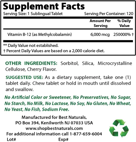 Best Naturals Vitamina B12 6000 mcg y vitamina C 1000 mg
