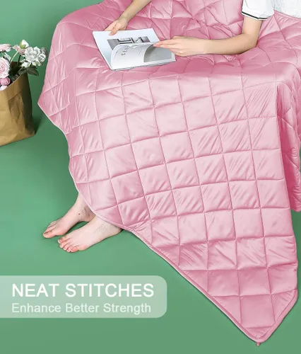 Vista 4 de ZZZhen Bamboo - Manta con peso refrescante – Sensación notable en la mano fría para el verano – Suave y transpirable 100% rosa bambú, 48 x 72