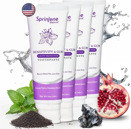 Vista 10 de SprinJene Sensibilidad natural y pasta de dientes con flúor de encías, alivio de dientes sensibles y protección de caries, pasta de dientes natural
