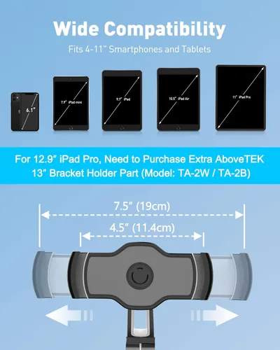 Vista 2 de AboveTEK Soporte de succión para iPad, soporte para tableta de teléfono con ventosa para tableta de 4 a 11 pulgadas, tableta, teléfono, iPad Negro