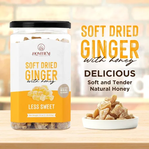 Vista 6 de Homtiem Jengibre cristalizado seco (menos dulce, 16 onzas) Jengibre seco masticable y delicioso, sin colores artificiales