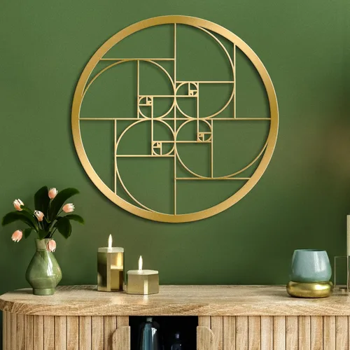 LZAOA Fibonacci - Arte de pared de metal en espiral, arte matemático, decoración de pared dorada de 12 x 12 pulgadas