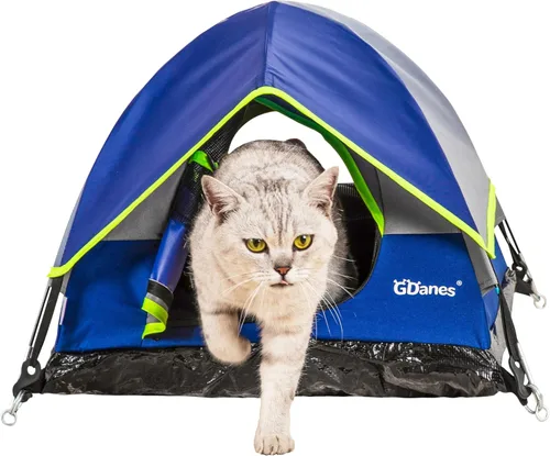 GDanes Tienda de campaña azul para gatos, cama cueva grande para gatos de interior y perros pequeños con almohadilla suave, 22 x 22 x 16 pulgadas