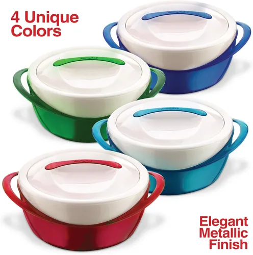 Vista 4 de Pinnacle Cazuela Grande Aislada con Tapa 3.6 qt. Elegante Calentador/Enfriador de Comida Olla Caliente, Cuenco Térmico para Servir Sopa/Ensalada