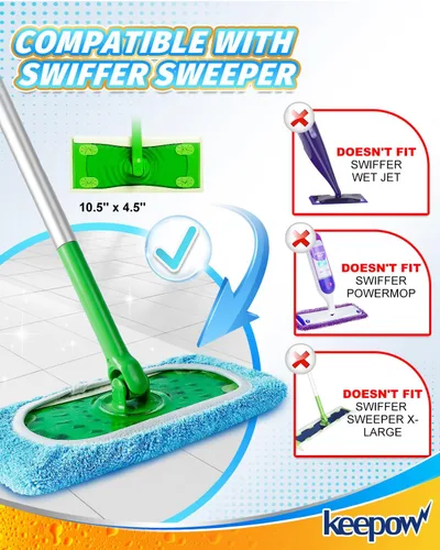 Vista 2 de KEEPOW Paños de barrido en seco reutilizables de microfibra compatibles con trapeador Swiffer, almohadillas lavables a máquina para trapeador