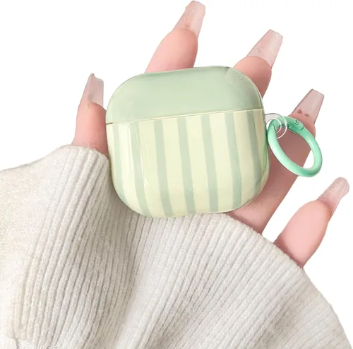 Vista 17 de Lovmooful Funda compatible con AirPods 2ª/1ª, linda funda colorida a rayas con diseño de hebilla redonda para mujeres y niñas, funda protectora