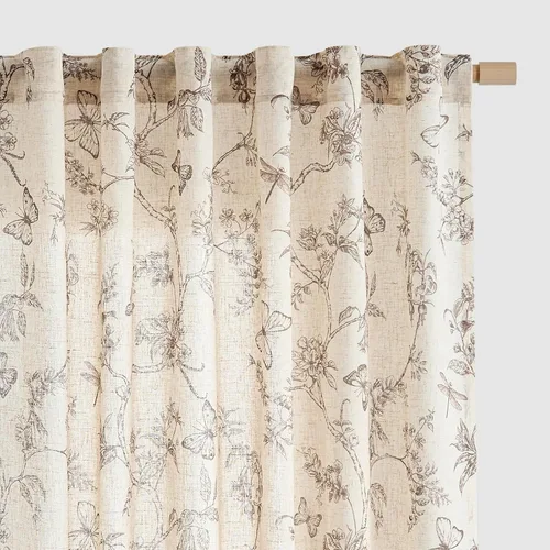 Vista 14 de Lazzzy Cortinas de lino floral verde con bolsillo para barra de granja, 50 Charlotte Verde