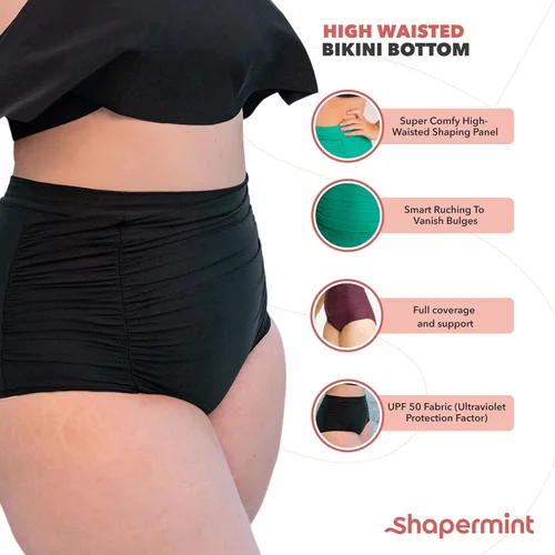 Vista 3 de SHAPERMINT Traje de baño de cintura alta para mujer, con control de abdomen, cobertura completa, talla S a grande