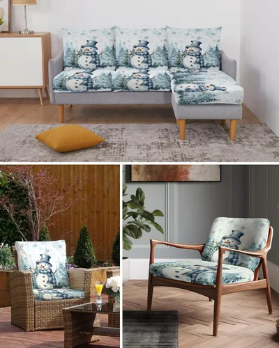 Vista 6 de Fundas de cojín elásticas para sofá de Navidad, diseño de muñeco de nieve, seccional, individual, en forma de L, con parte inferior elástica, diseño