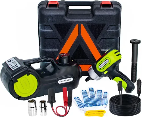ActDoer Kit de gato eléctrico para coche hidráulico 5Ton 12V (rango de elevación: 6.1-20.86 pulgadas) con llave de impacto e inflador para SUV, MPV