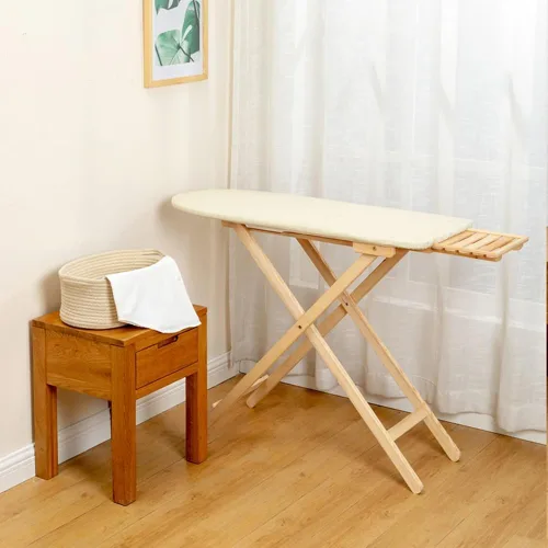 Premium Solid Wood Ironing Board - Adjustable Height with Foam Pad & Cotton Cover for Home Use