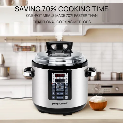 Vista 2 de Olla a presión eléctrica 9 en 1 de 6 cuartos de galón, olla antiadherente programable multifuncional, olla de cocción lenta, arroz, vaporera