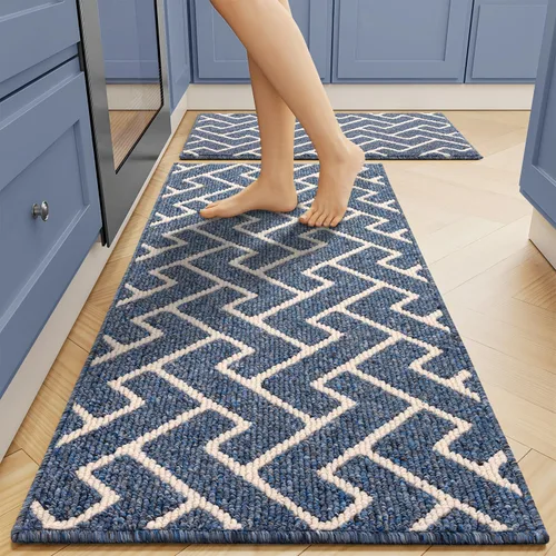Vista 26 de Juegos de alfombras de cocina de 2 piezas - Alfombras de cocina antideslizantes coloridas para piso - Gruesas, alfombra decorativa de piso de cocina
