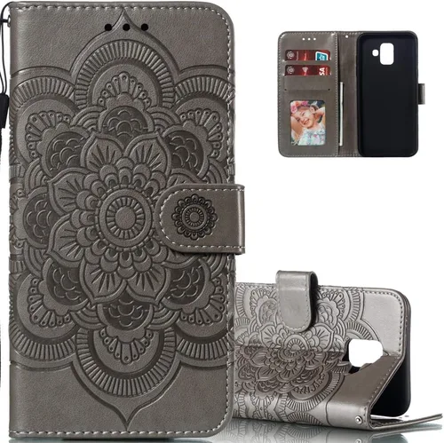 Vista 8 de LEECOCO - Funda para Samsung A6 2018 con diseño de mandala en relieve de lujo de piel sintética con tapa para cuaderno, cartera con soporte LD: azul
