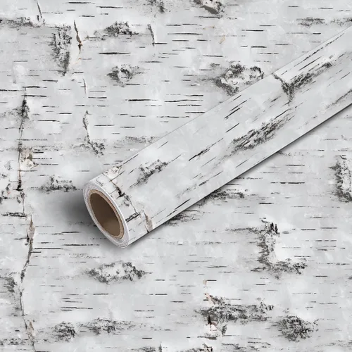 Vista 9 de Papel tapiz autoadhesivo de 17.7 x 393.7 pulgadas, textura de corteza de abedul blanco, nudos naturales, decoración de pared horizontal, papel