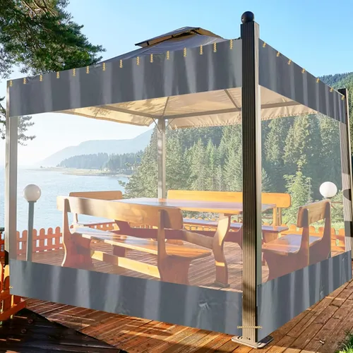 HIYOUGO Cortina de vinilo para exteriores con panel de lona transparente, de PVC resistente de 11 x 8 pies, con ojales, cortinas resistentes a la