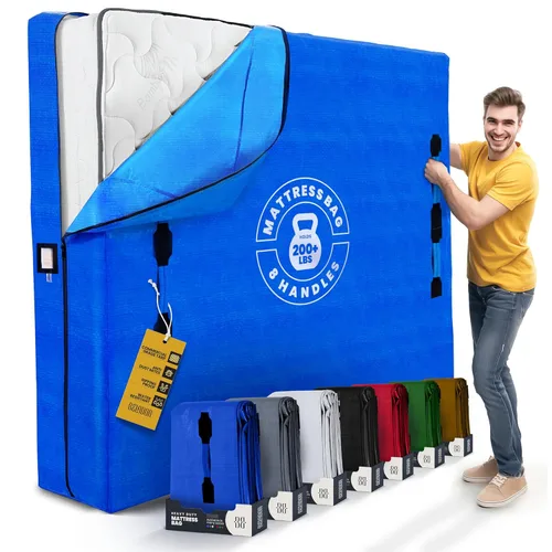 Vista 12 de Bolsas de colchón para mudanza con 8 asas Full XL - PAQUETE DE 2 bolsas de colchón extra gruesas para mudanza - Bolsa de almacenamiento de colchón