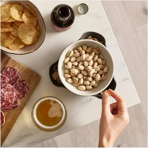 Vista 7 de Joseph Joseph Cuenco doble para servir pistacho y aperitivos con compartimento para desechos de alimentos, sin BPA, color gris