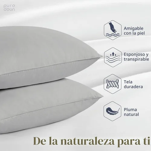 Vista 2 de puredown - Juego de 2 almohadas de plumas de ganso, tamaño Queen, colección de calidad de hotel, con funda de 100% algodón, color gris 2-Gris