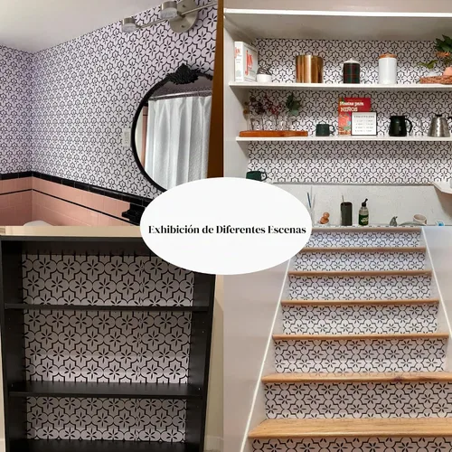 Vista 6 de GloryTik Papel tapiz blanco y negro, diseño geométrico de enrejado, para despegar y pegar, moderno, autoadhesivo, extraíble, impermeable