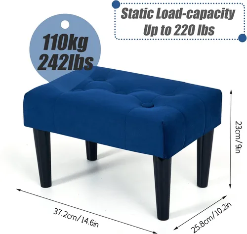 Vista 3 de BRIAN & DANY Taburete pequeño otomano, asiento suave de terciopelo con patas de madera, taburete para sala de estar, taburete para pies (azul)
