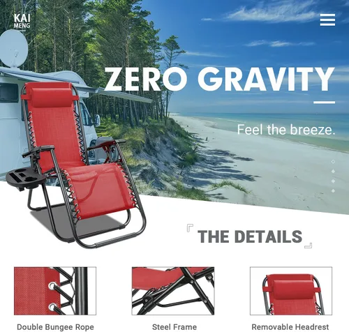 Vista 6 de KaiMeng - Sillas plegables de gravedad cero para patio al aire libre, silla reclinable ajustable con almohadas y portavasos para playa, juego de 2