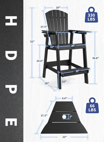 Vista 3 de FUNBERRY Silla alta Adirondack, sillas altas para balcón para todo tipo de clima, con soporte para tazas