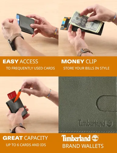 Vista 7 de Timberland Cartera delgada de cuero con bolsillo frontal para tarjetas de crédito para hombre