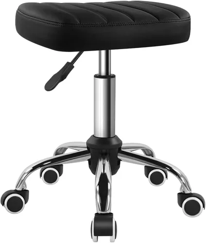BFTOU Taburete giratorio cuadrado minimalista negro con rueda para trabajo SPA Shop Masaje altura ajustable y rentable taburete con ruedas