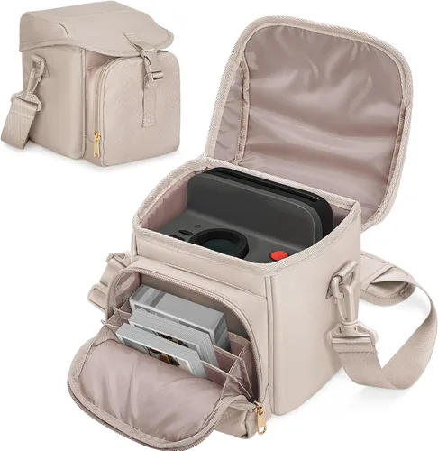 Vista 8 de Bolsa bandolera para cámara compatible con Polaroid Now 2ª/3ª cámara instantánea, bolsa cruzada con correa ajustable, color negro