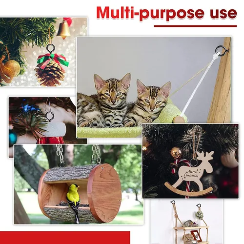 Vista 4 de PAMAZY 12 ojales de tornillo negros, ganchos de ojo resistentes de 2.56 pulgadas para cables de sujeción de madera, soporte de hamaca, uso