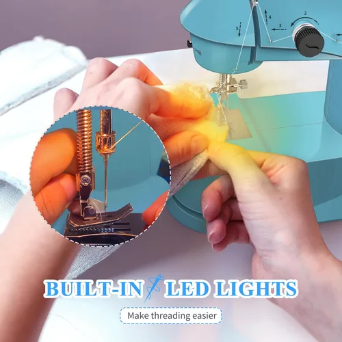 Vista 4 de Máquina de coser KPCB Tech para principiantes [Set completo] con protector de dedos y paquetes de tela - Mini máquina de coser eléctrica con kits
