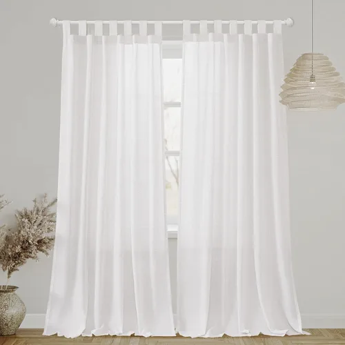 Vista 21 de FantasDecor Cortinas de lino de 63 pulgadas de largo, 2 paneles con pestañas superiores para sala de estar/dormitorio, cortinas texturizadas de lino