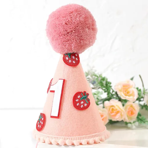 Vista 9 de Corona de fresa para primer cumpleaños - Decoración de sombrero de fieltro para niñas