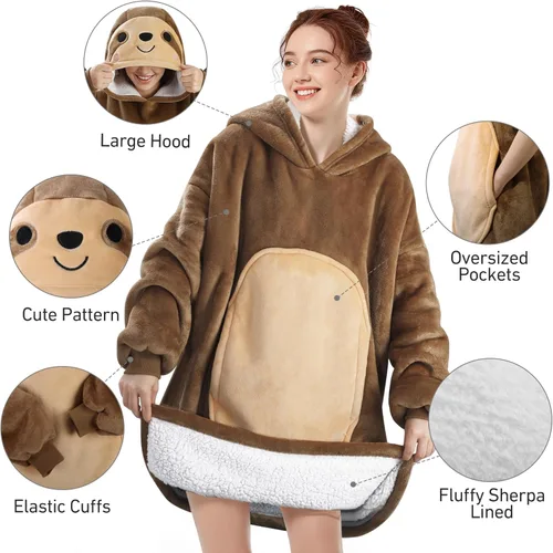 Vista 4 de Queenshin Wearable Blanket Hoodie, Oversized Flannel Comfy Sweatshirt for Adults,Warm Cozy Hooded Body Blanket